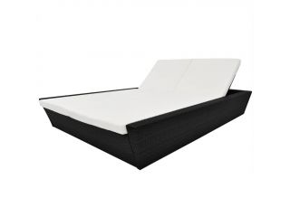 Zahradní postel s poduškou polyratan černá