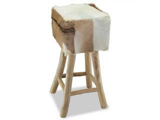 Barová stolička pravá kůže a masivní teak