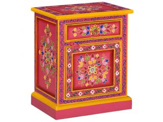 Noční stolek z masivního mangovníku ručně malovaný růžový