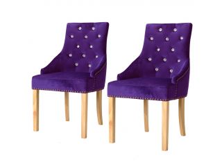 Jídelní židle 2 ks fialové masivní dubové dřevo a samet