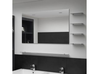 Nástěnné zrcadlo s 5 poličkami stříbrné 100 x 60 cm