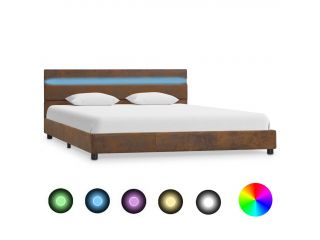 Rám postele s LED světlem hnědý textil 140 x 200 cm