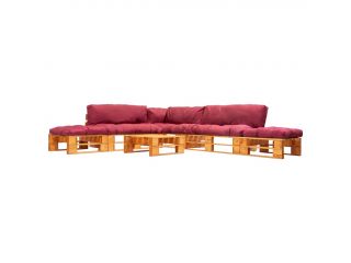 vidaXL 6dílný zahradní sedací set z palet červené podušky dřevo