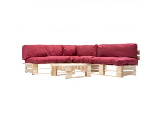 vidaXL 4dílný zahradní sedací set z palet červené podušky dřevo