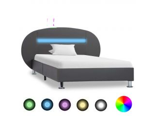 Rám postele s LED světlem šedý umělá kůže 90 x 200 cm
