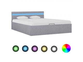 vidaXL Rám postele úložný prostor LED světle šedý textil 120 x 200 cm