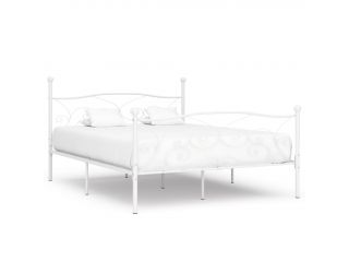 Rám postele s laťkovým roštem bílý kov 200 x 200 cm
