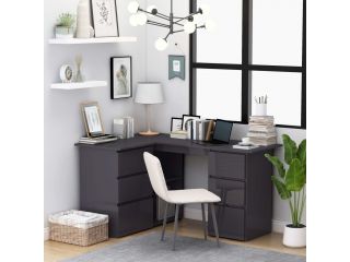 Rohový psací stůl šedý vysoký lesk 145x100x76 cm dřevotříska