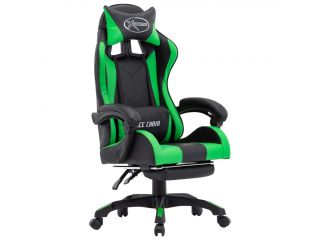 Herní židle s podnožkou zelená a černá umělá kůže
