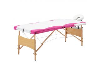 vidaXL Skládací masážní stůl 3 zóny dřevěný bílý a růžový