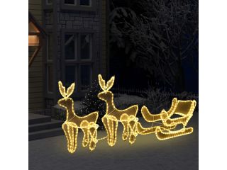 Vánoční světelná dekorace vyplétaní 2 sobi se sáněmi 320 LED
