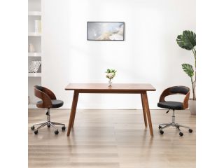 Otočná kancelářská židle černá ohýbané dřevo a umělá kůže