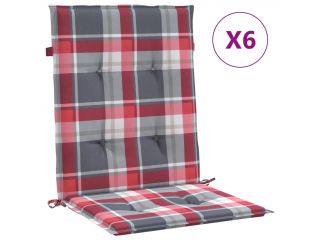vidaXL Podušky na zahradní židle 6 ks červené kárované 100 x 50 x 4 cm