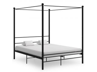 Rám postele s nebesy černý kovový 160 x 200 cm