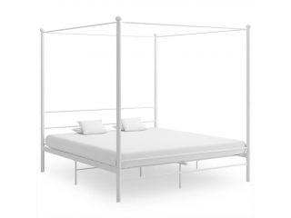 Rám postele s nebesy bílý kovový 200 x 200 cm