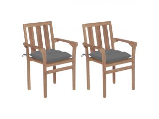 Zahradní židle 2 ks šedé podušky masivní teakové dřevo