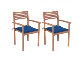 Zahradní židle 2 ks královsky modré podušky masivní teak
