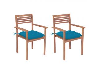 Zahradní židle 2 ks světle modré podušky masivní teak