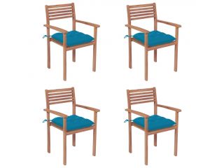 Zahradní židle 4 ks světle modré podušky masivní teak