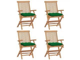 Zahradní židle se zelenými poduškami 4 ks masivní teak