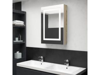 LED koupelnová skřínka se zrcadlem bílá a dub 50 x 13 x 70 cm
