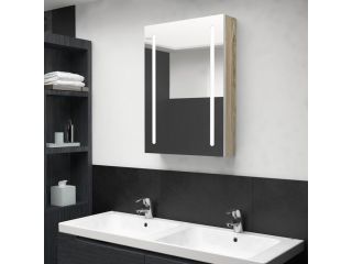 LED koupelnová skřínka se zrcadlem bílá a dub 50 x 13 x 70 cm