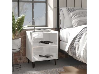 Noční stolek s kovovými nohami bílý s vysokým leskem 40x30x50cm