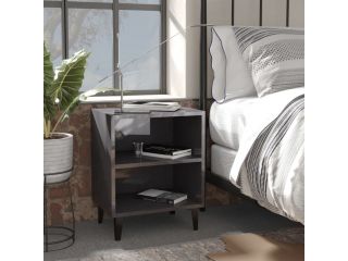 Noční stolek s kovovými nohami šedý s vysokým leskem 40x30x50cm