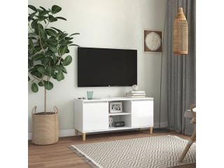 TV stolek masivní dřevěné nohy bílý vysoký lesk 103,5x35x50 cm