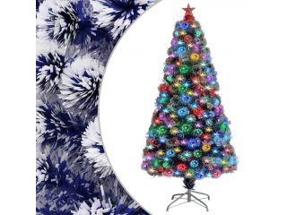 Umělý vánoční stromek s LED bílý a modrý 120 cm optické vlákno