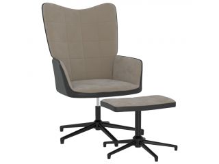 Relaxační křeslo se stoličkou světle šedé samet a PVC