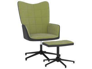 Relaxační křeslo se stoličkou světle zelené samet a PVC