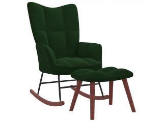 Houpací křeslo se stoličkou tmavě zelené samet
