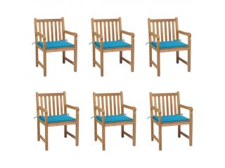 Zahradní židle 6 ks modré podušky masivní teak