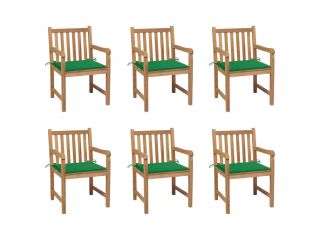 Zahradní židle 6 ks zelené podušky masivní teak
