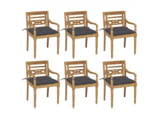 Židle Batavia s poduškami 6 ks masivní teakové dřevo