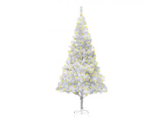 Umělý vánoční strom s LED diody a stojanem stříbrný 180 cm PET