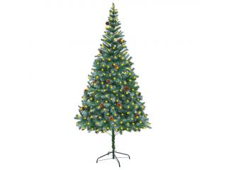 Umělý vánoční strom s LED diody a šiškami 210 cm