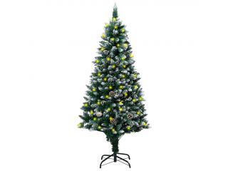 Umělý vánoční stromeček LED diody a šišky a bílý sníh 150 cm