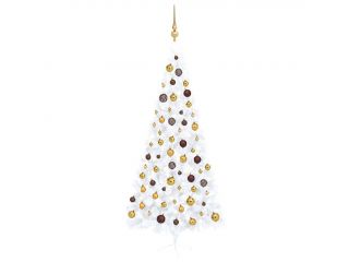 Umělý vánoční půl stromek s LED a sadou koulí bílý 240 cm