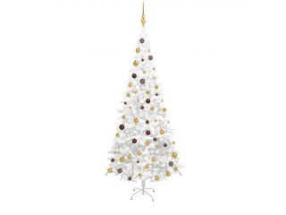 Umělý vánoční stromek s LED diodami a sadou koulí L 240 cm bílý