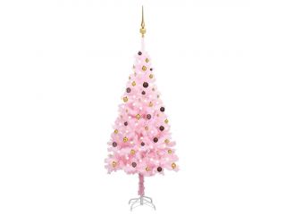 Umělý vánoční stromek s LED a sadou koulí růžový 210 cm PVC