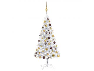 Umělý vánoční stromek s LED a sadou koulí stříbrný 150 cm PET