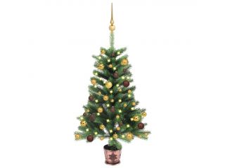 Umělý vánoční stromek s LED diodami a sadou koulí 65 cm zelený