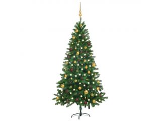 Umělý vánoční stromek s LED diodami a sadou koulí 180 cm zelený
