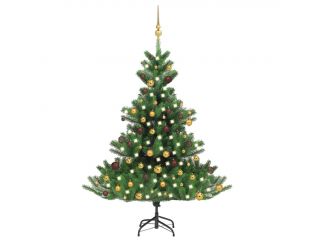 Umělý vánoční stromek jedle s LED a sadou koulí zelený 120 cm