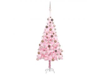Umělý vánoční stromek s LED a sadou koulí růžový 150 cm PVC