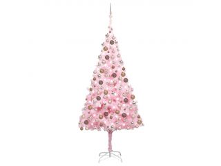 Umělý vánoční stromek s LED a sadou koulí růžový 240 cm PVC