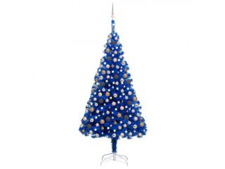 Umělý vánoční stromek s LED a sadou koulí modrý 210 cm PVC
