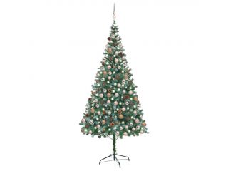 Umělý vánoční stromek s LED sadou koulí a šiškami 210 cm